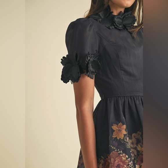 EB LUXE Black Floral High Neck 3D Flowers Ryder Dress NEW with Tags - Picture 12 of 15